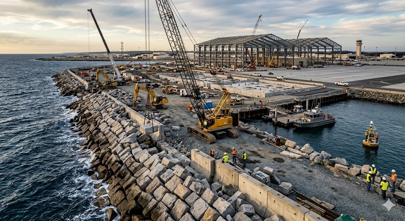 Marine construction and quality control services supporting waterfront infrastructure projects at Naval Air Station Point Mugu.